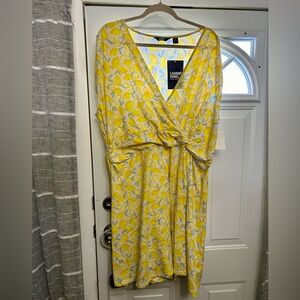 Lands' End Yellow Lemon-Print Midi Wrap Dress